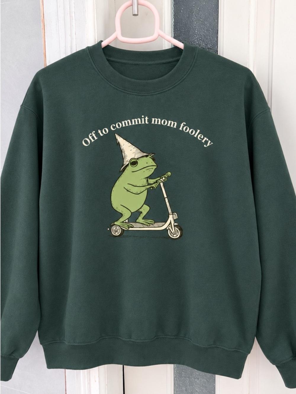 Forest Green Frog Scooter Graphic Sweatshirt